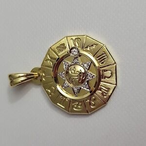 Vintage Solid 18kt Yellow Gold and Genuine Diamond Horoscope Pendant